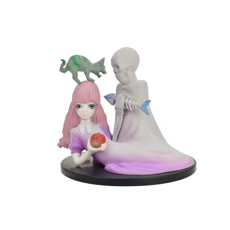 Akira Uno Petite Poupee Collection – Neko to Dokusho color figure – girl in purple with skeletal companion – Squirox Ken Elephant blind box
