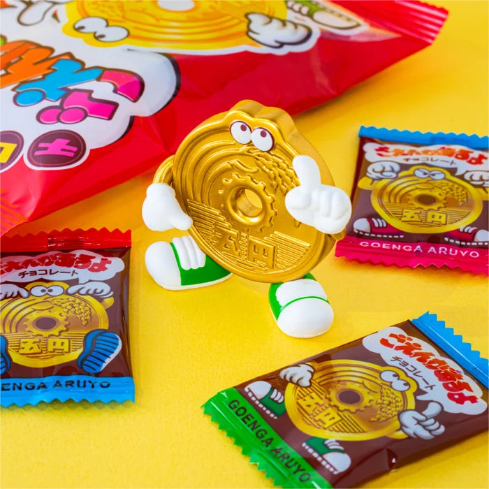 Dagashi Characters Mascot Vol. 3 – Goen-kun (5-yen coin character) figure next to snacks– Ken Elephant