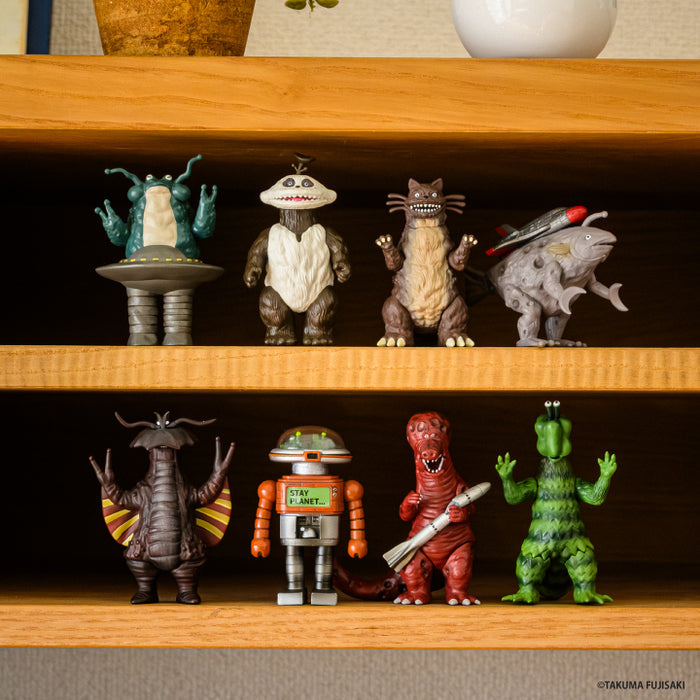 All Tokyo Kaiju Universe Vol. 1 and Vol. 2 figures displayed on a collector shelf